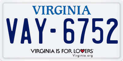 VA license plate VAY6752