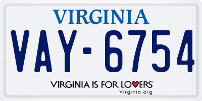 VA license plate VAY6754
