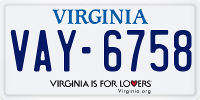 VA license plate VAY6758