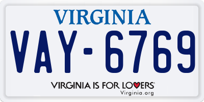 VA license plate VAY6769