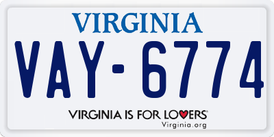 VA license plate VAY6774