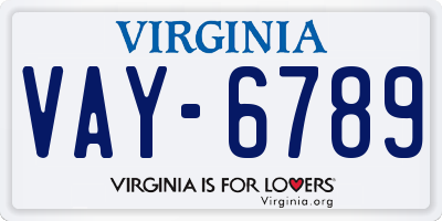 VA license plate VAY6789