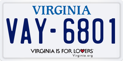 VA license plate VAY6801