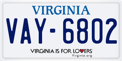VA license plate VAY6802