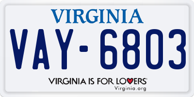 VA license plate VAY6803
