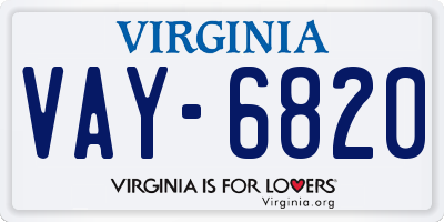VA license plate VAY6820