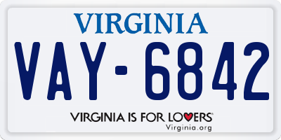 VA license plate VAY6842