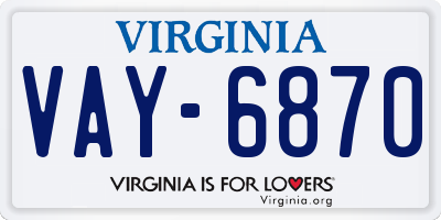 VA license plate VAY6870