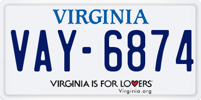 VA license plate VAY6874