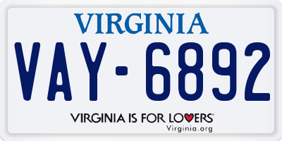 VA license plate VAY6892