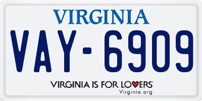 VA license plate VAY6909