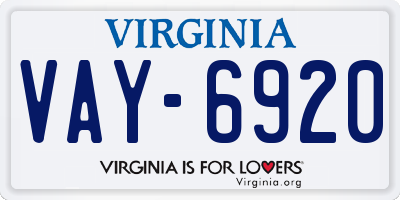 VA license plate VAY6920