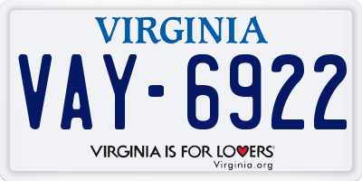 VA license plate VAY6922