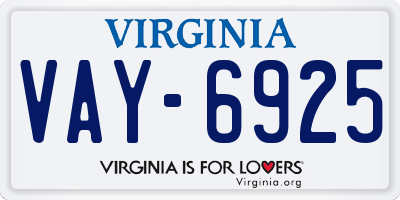 VA license plate VAY6925