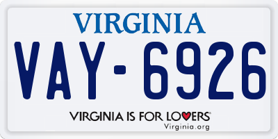 VA license plate VAY6926