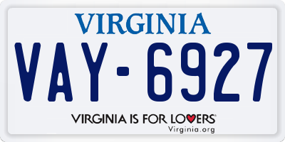 VA license plate VAY6927