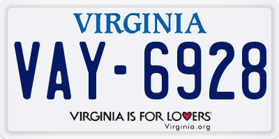 VA license plate VAY6928