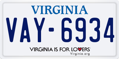 VA license plate VAY6934