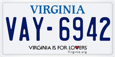 VA license plate VAY6942