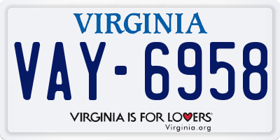 VA license plate VAY6958