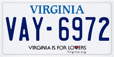 VA license plate VAY6972