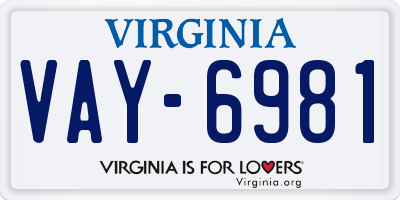 VA license plate VAY6981