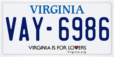 VA license plate VAY6986