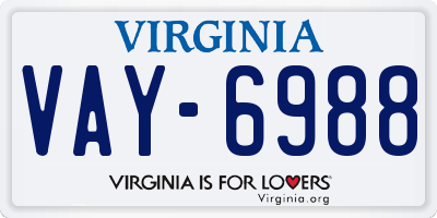 VA license plate VAY6988