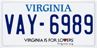 VA license plate VAY6989