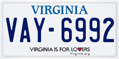 VA license plate VAY6992