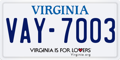 VA license plate VAY7003