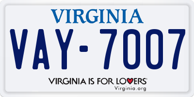 VA license plate VAY7007
