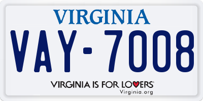 VA license plate VAY7008