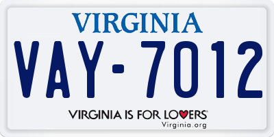 VA license plate VAY7012