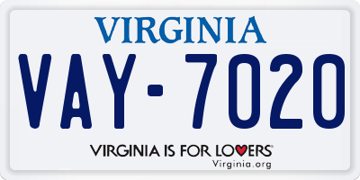 VA license plate VAY7020