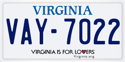 VA license plate VAY7022