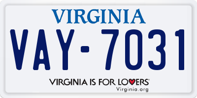 VA license plate VAY7031