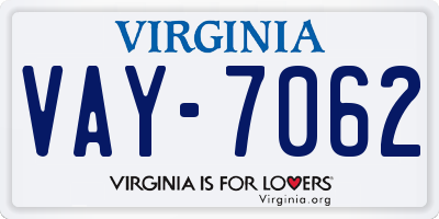 VA license plate VAY7062