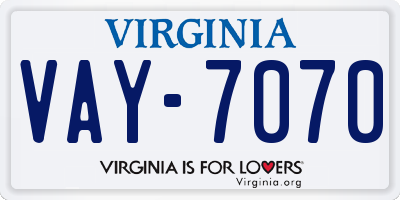 VA license plate VAY7070
