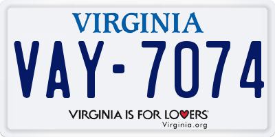 VA license plate VAY7074