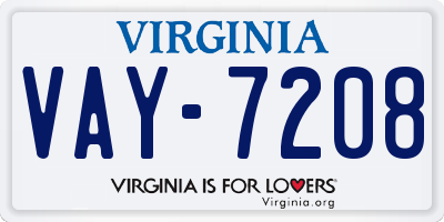 VA license plate VAY7208