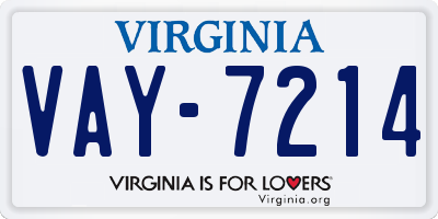 VA license plate VAY7214