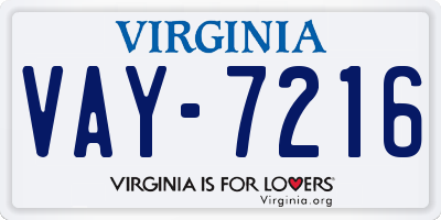 VA license plate VAY7216