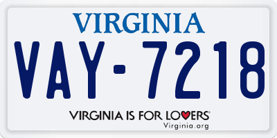 VA license plate VAY7218
