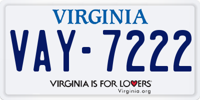 VA license plate VAY7222