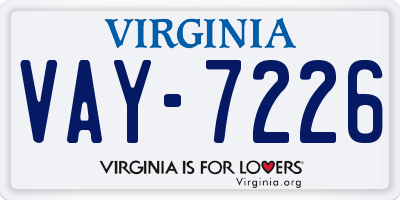 VA license plate VAY7226