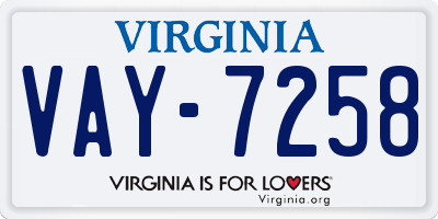 VA license plate VAY7258