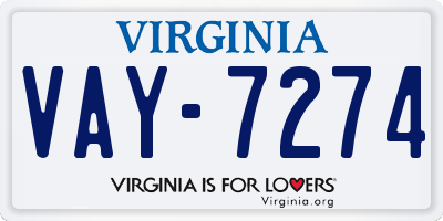 VA license plate VAY7274