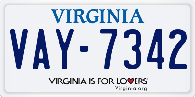VA license plate VAY7342