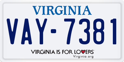 VA license plate VAY7381